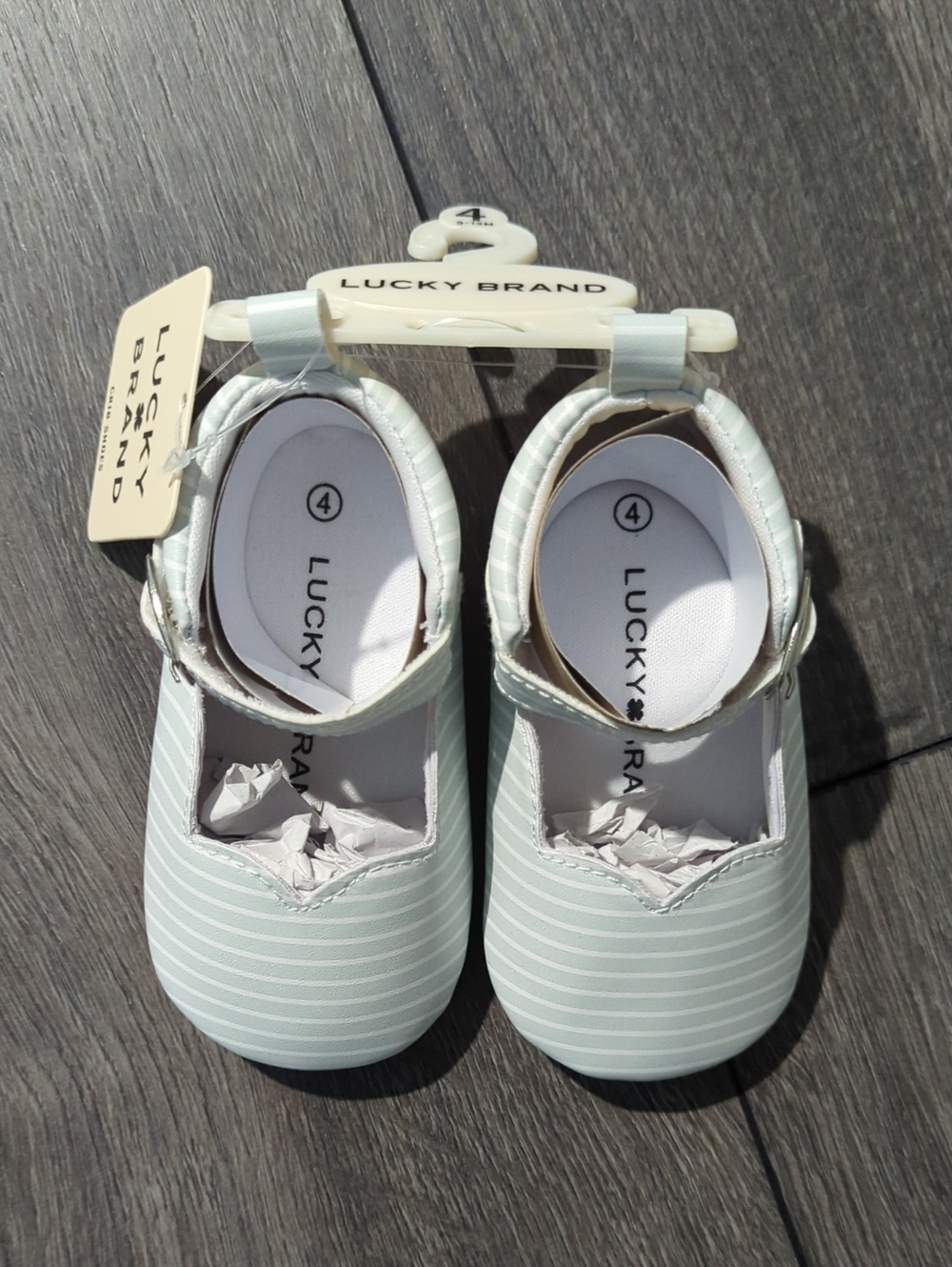 Lucky Brand Mint & White Striped Mary Jane Baby Shoes